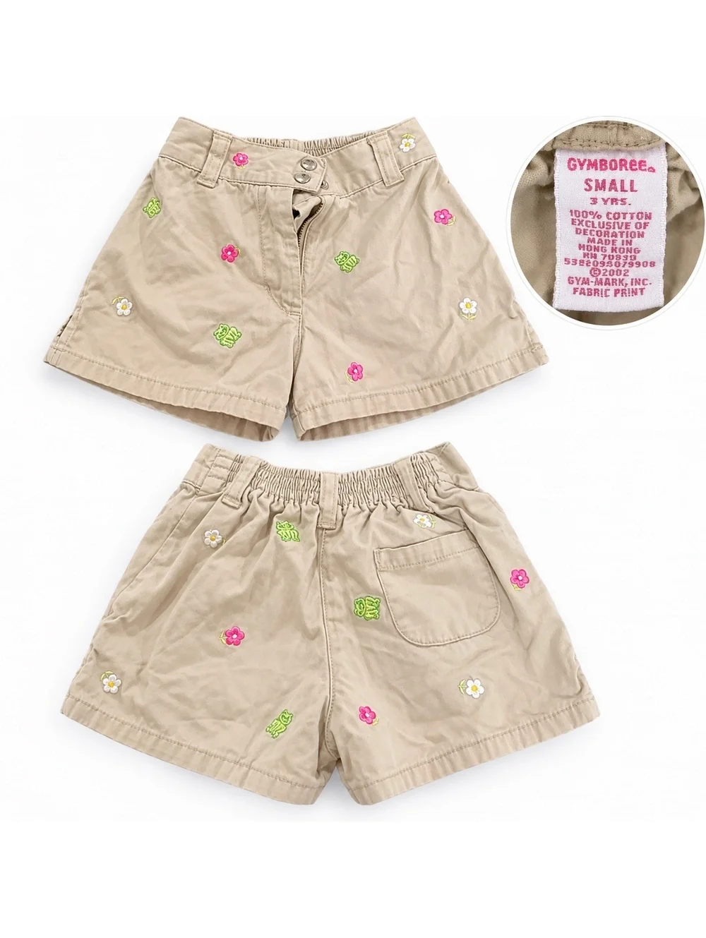 Vintage Gymboree Girls Size 3 Khaki Embroidered Floral Shorts Y2K
